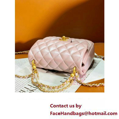 chanel Shiny Lambskin, Imitation Pearls  &  Gold-Tone Metal Mini Flap Bag PINK AS4385 2024